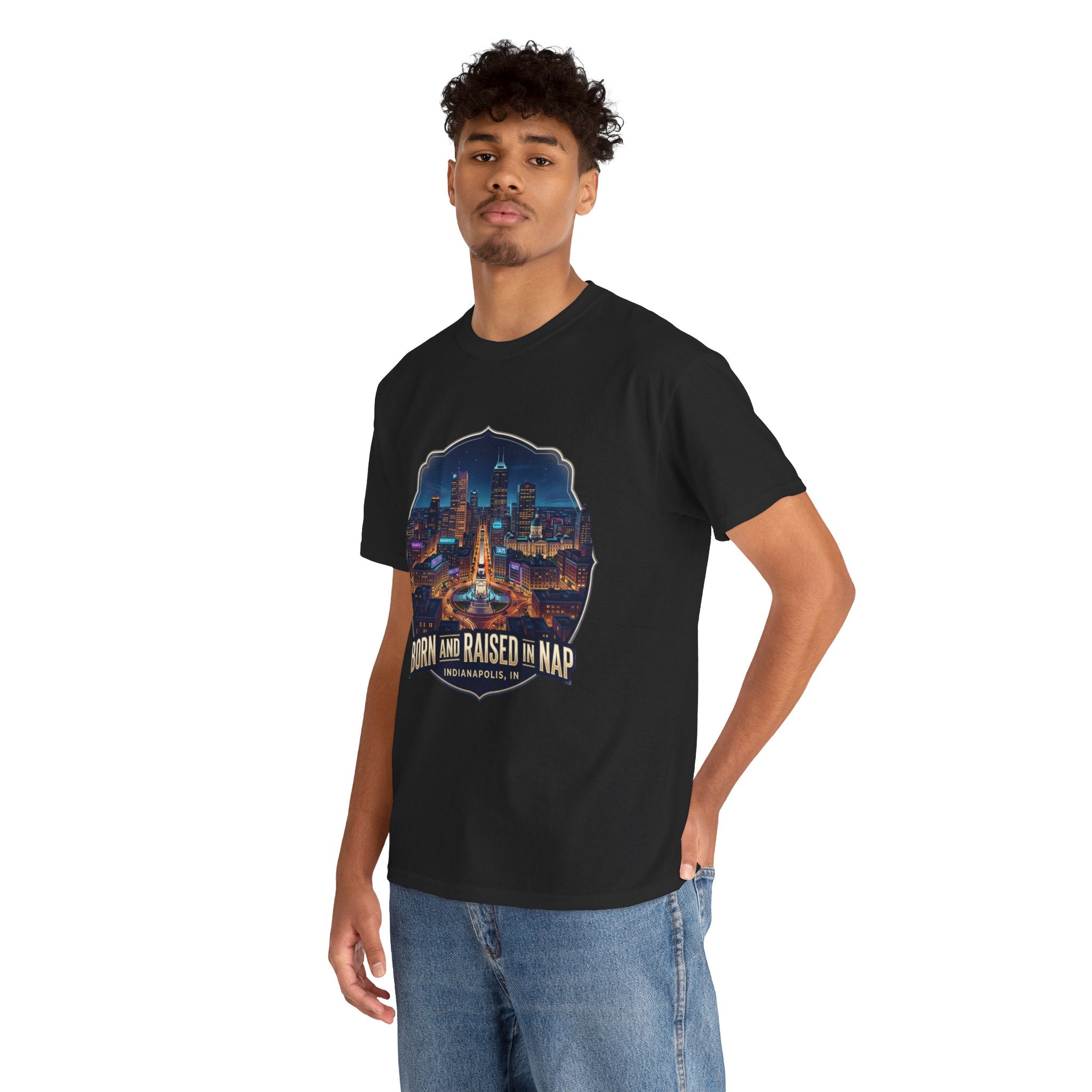 Indianapolis 'Born and Raised' T-Shirt — City Skyline Tee