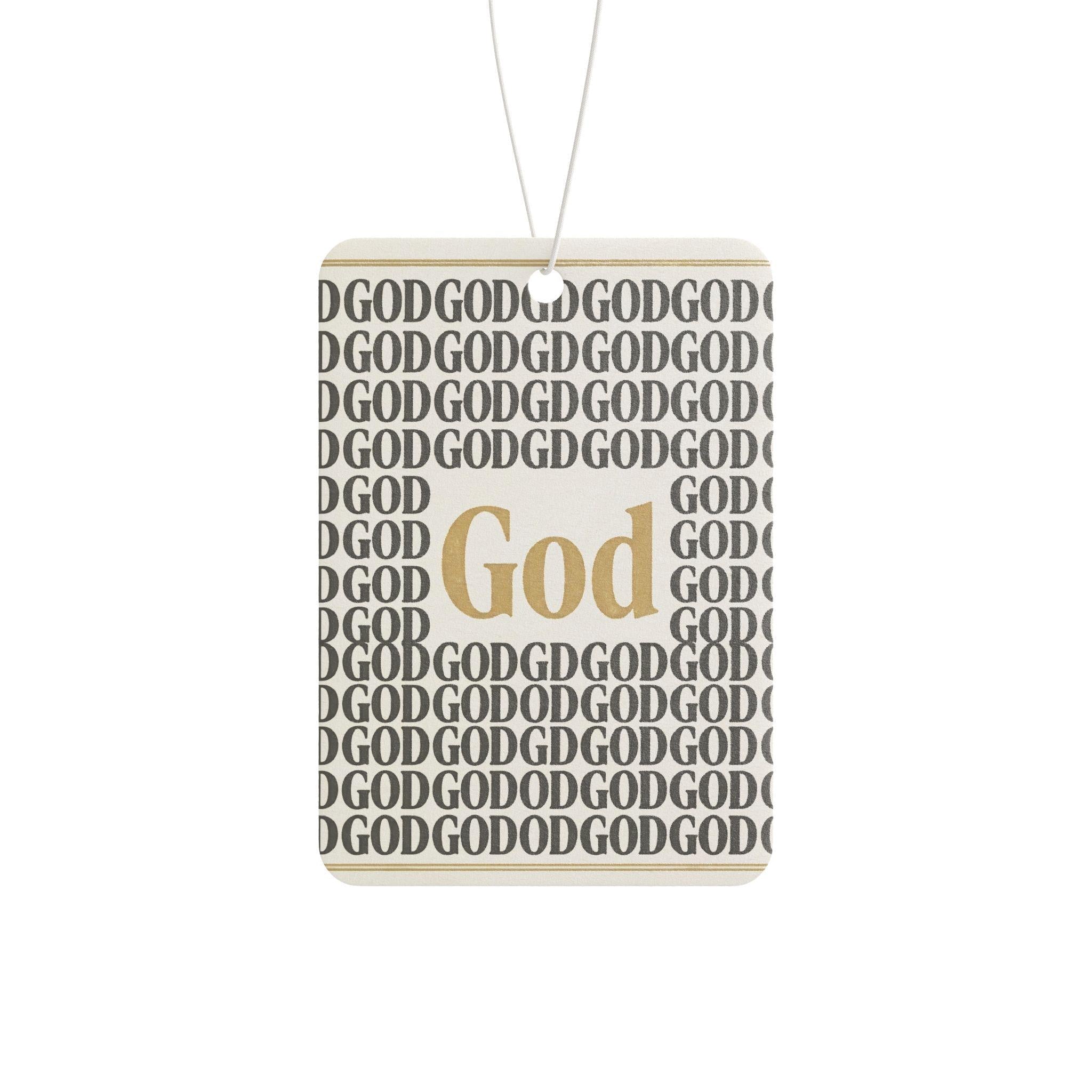 God Car Air Freshener | Repeating Typography, Gold Accent, Scented Vehicle Diffuser