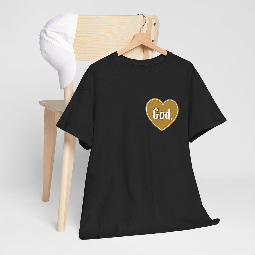 Faith Heart T Shirt | "God." Gold Heart Christian Tee