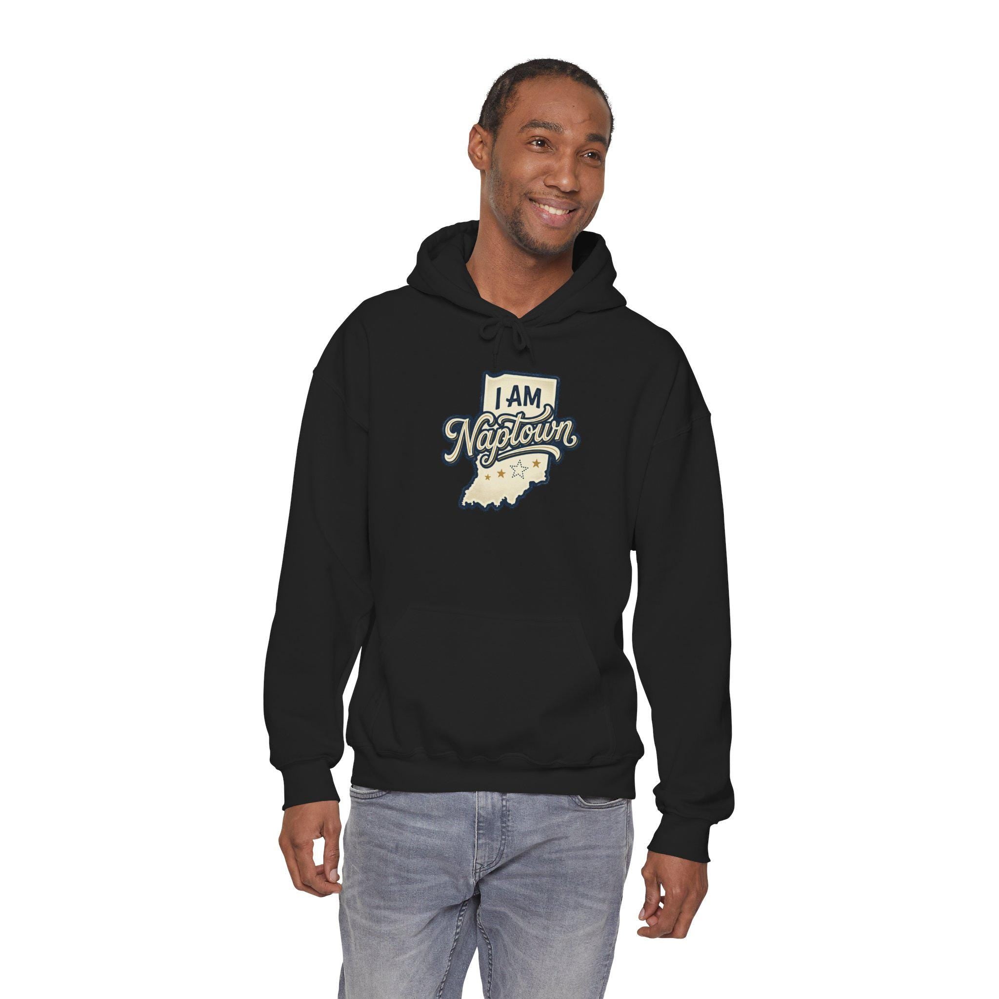 I Am Naptown Hoodie | Indiana Map Script Graphic