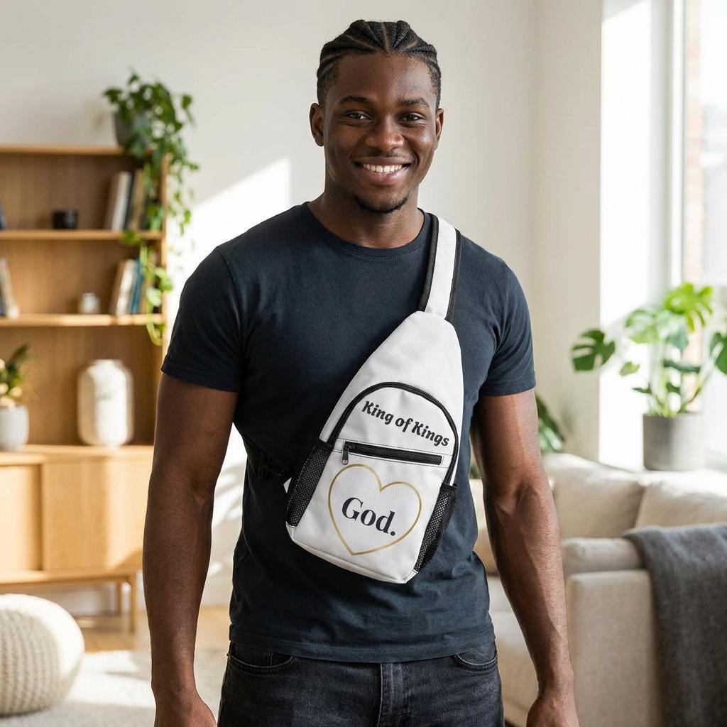 Chest Bag - 'King of Kings' God Heart Crossbody Sling for Christian Gifts